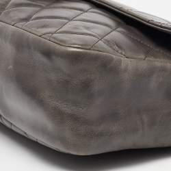 Pre Owned Chanel Grey Quilted Glazed Leather Small CC Delivery Bag