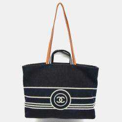 Chanel Blue/Brown Denim, Leather CC Tote Bag 