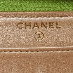 Chanel Green Leather Camellia Zip Around Wallet