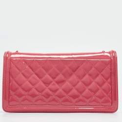 Pre Owned Chanel Pink/Orange Plexiglass and Patent Leather Small Boy Brick Flap Bag