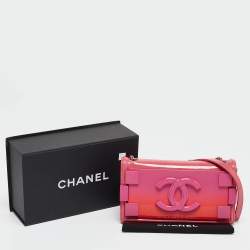 Pre Owned Chanel Pink/Orange Plexiglass and Patent Leather Small Boy Brick Flap Bag