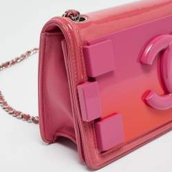 Pre Owned Chanel Pink/Orange Plexiglass and Patent Leather Small Boy Brick Flap Bag