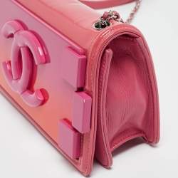 Pre Owned Chanel Pink/Orange Plexiglass and Patent Leather Small Boy Brick Flap Bag