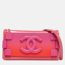 Pre Owned Chanel Pink/Orange Plexiglass and Patent Leather Small Boy Brick Flap Bag