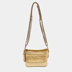Pre Owned Chanel Gold Quilted Aged Leather Small Gabrielle Hobo