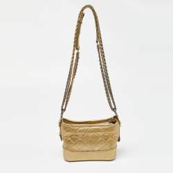 Pre Owned Chanel Gold Quilted Aged Leather Small Gabrielle Hobo