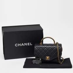 Pre Owned Chanel Black Quilted Leather Flap Gold Top Handle Bag