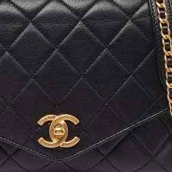 Pre Owned Chanel Black Quilted Leather Flap Gold Top Handle Bag