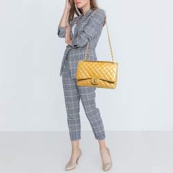 Pre Owned Chanel Gold Quilted Patent Leather Maxi Classic Single Flap Bag