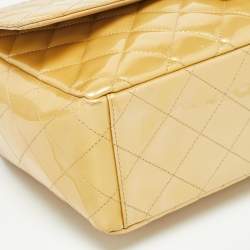 Pre Owned Chanel Gold Quilted Patent Leather Maxi Classic Single Flap Bag