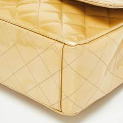 Pre Owned Chanel Gold Quilted Patent Leather Maxi Classic Single Flap Bag