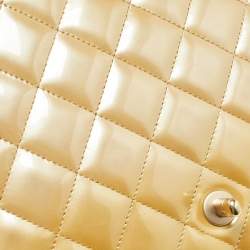 Pre Owned Chanel Gold Quilted Patent Leather Maxi Classic Single Flap Bag