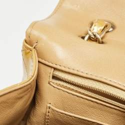 Pre Owned Chanel Gold Quilted Patent Leather Maxi Classic Single Flap Bag