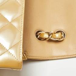 Pre Owned Chanel Gold Quilted Patent Leather Maxi Classic Single Flap Bag