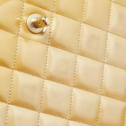 Pre Owned Chanel Gold Quilted Patent Leather Maxi Classic Single Flap Bag
