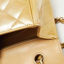 Pre Owned Chanel Gold Quilted Patent Leather Maxi Classic Single Flap Bag