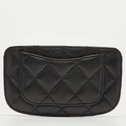 Chanel Black/Burgundy Quilted Leather CC Curved Card Holder 