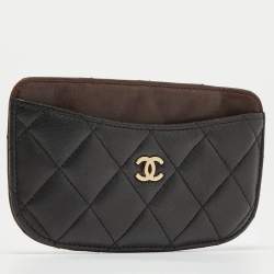 Chanel Black/Burgundy Quilted Leather CC Curved Card Holder 