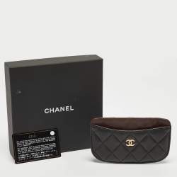 Chanel Black/Burgundy Quilted Leather CC Curved Card Holder 
