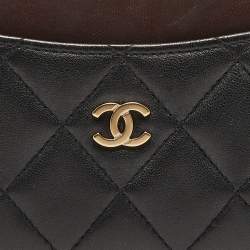 Chanel Black/Burgundy Quilted Leather CC Curved Card Holder 
