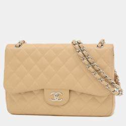 Chanel Beige Caviar Leather Jumbo Classic Double Flap Bag