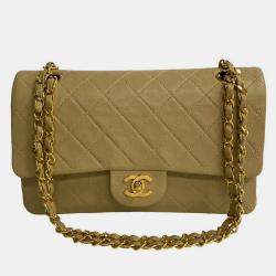 Chanel Beige Leather Classic Medium Double Flap Bag