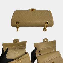 Chanel Beige Leather Classic Medium Double Flap Bag