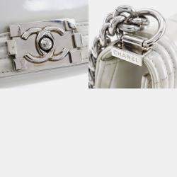 Chanel White Leather Large Reverso Boy Bag