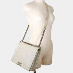 Chanel White Leather Large Reverso Boy Bag