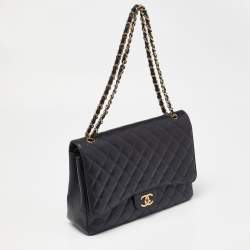 Chanel Black Quilted Caviar Leather Maxi Classic Double Flap Bag