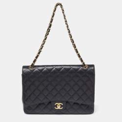 Chanel Black Quilted Caviar Leather Maxi Classic Double Flap Bag