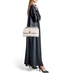 Pre Owned Chanel Light Grey Quilted Leather Lady Pearly Flap Bag