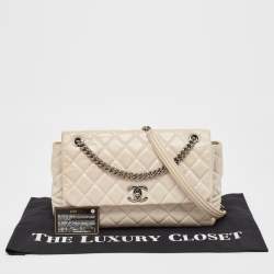 Pre Owned Chanel Light Grey Quilted Leather Lady Pearly Flap Bag