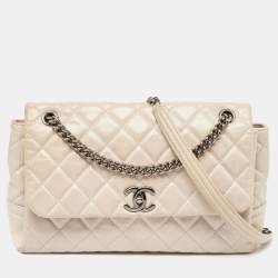 Pre Owned Chanel Light Grey Quilted Leather Lady Pearly Flap Bag