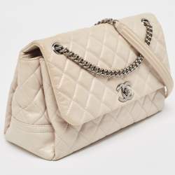 Pre Owned Chanel Light Grey Quilted Leather Lady Pearly Flap Bag