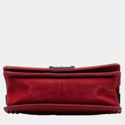 Chanel Red Suede Chevron Medium Le Boy Flap Bag