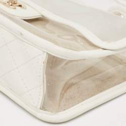 Pre Owned Chanel White PVC and Leather Sand By The Sea Flap With Pearl Strap Bag 