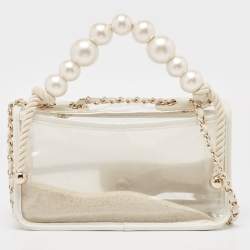 Pre Owned Chanel White PVC and Leather Sand By The Sea Flap With Pearl Strap Bag 