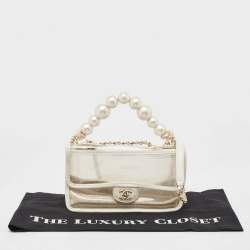 Pre Owned Chanel White PVC and Leather Sand By The Sea Flap With Pearl Strap Bag 