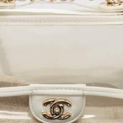 Pre Owned Chanel White PVC and Leather Sand By The Sea Flap With Pearl Strap Bag 