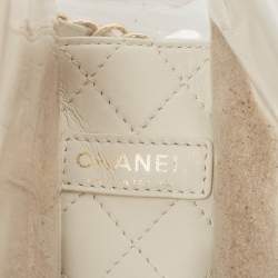 Pre Owned Chanel White PVC and Leather Sand By The Sea Flap With Pearl Strap Bag 