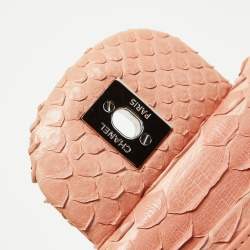 Pre Owned Chanel Peach Python Jumbo Classic Double Flap Bag
