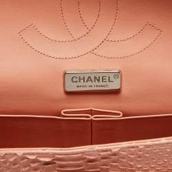 Pre Owned Chanel Peach Python Jumbo Classic Double Flap Bag