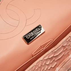 Pre Owned Chanel Peach Python Jumbo Classic Double Flap Bag