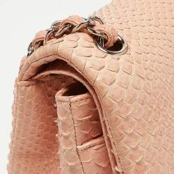 Pre Owned Chanel Peach Python Jumbo Classic Double Flap Bag