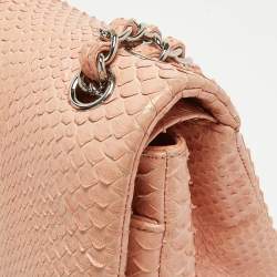 Pre Owned Chanel Peach Python Jumbo Classic Double Flap Bag