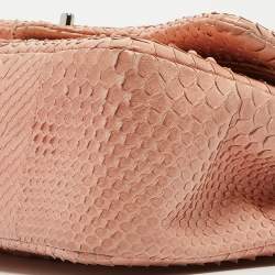 Pre Owned Chanel Peach Python Jumbo Classic Double Flap Bag
