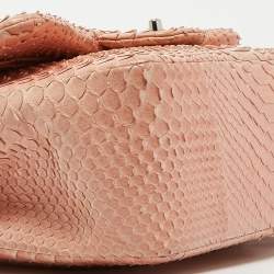 Pre Owned Chanel Peach Python Jumbo Classic Double Flap Bag