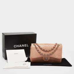 Pre Owned Chanel Peach Python Jumbo Classic Double Flap Bag