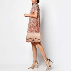 Pre Owned Chanel Peach Python Jumbo Classic Double Flap Bag